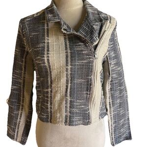 Sadie And Sage Tweed Moto Jacket Women’s S Blue And White Whimsical Boho Fairy